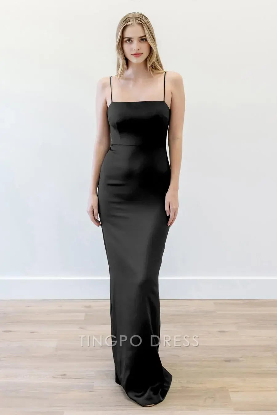 TingPo Wholesale Elegant Thin shoulder strap straight tube backless tight zipper straight tube dress floor length skirt formal women's dress